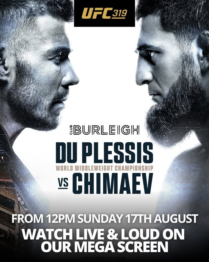Featured image for “UFC 319 LIVE & LOUD: Dricus du Plessis vs. Khamzat Chimaev at Club Burleigh”