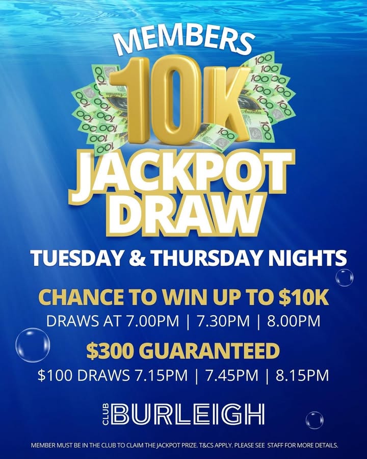 Featured image for “Double the Excitement: Second Member’s Jackpot Draw Night at Club Burleigh”