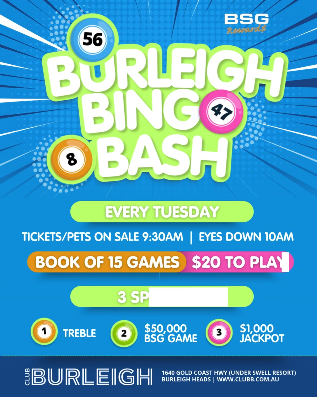 Featured image for “Burleigh Bingo Bash: Win $1000 Jackpot Every Tuesday at Club Burleigh”