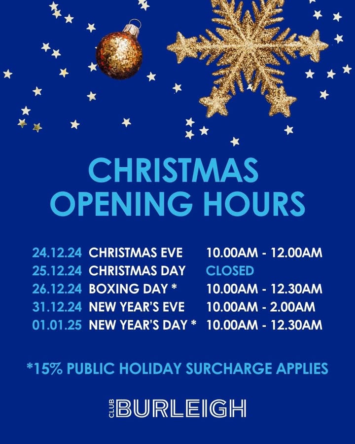 Featured image for “Christmas Trading Hours at Club Burleigh”