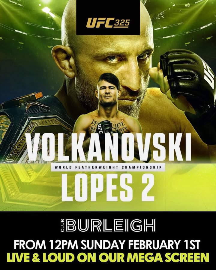 Featured image for “UFC 325: Watch Volkanovski Live at Club Burleigh”
