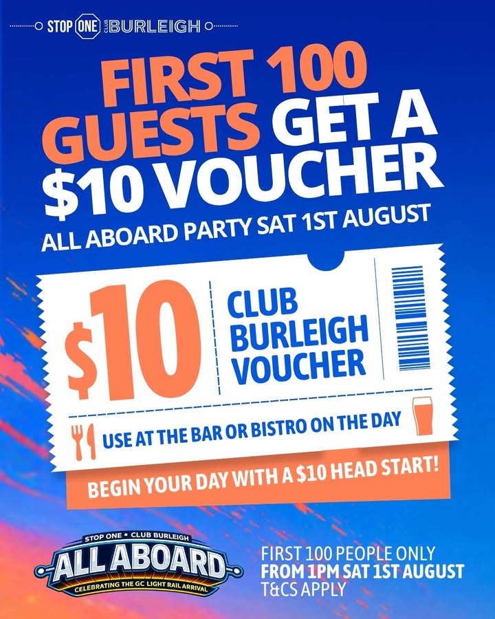 Featured image for “Score a Free $10 Voucher at Club Burleigh’s All Aboard Party”